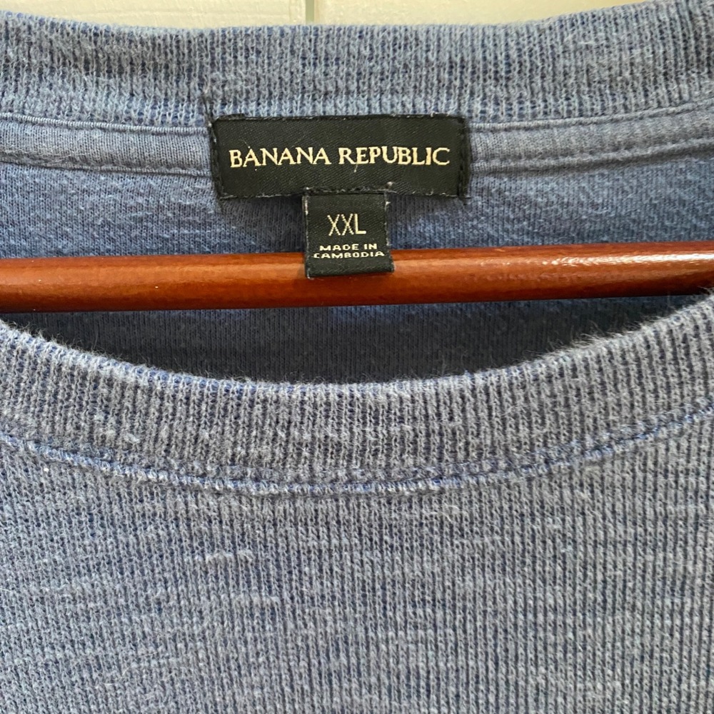 Banana Republic Long Sleeve Shirt Mens XXL Blue Slub Crewneck Top University - Picture 2 of 7